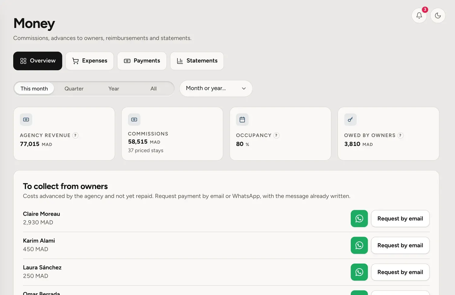 Management app for holiday rental agencies: bnb app dinero