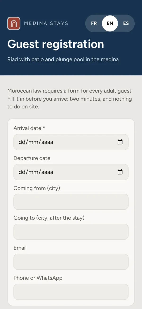 Management app for holiday rental agencies: bnb app ficha policia movil