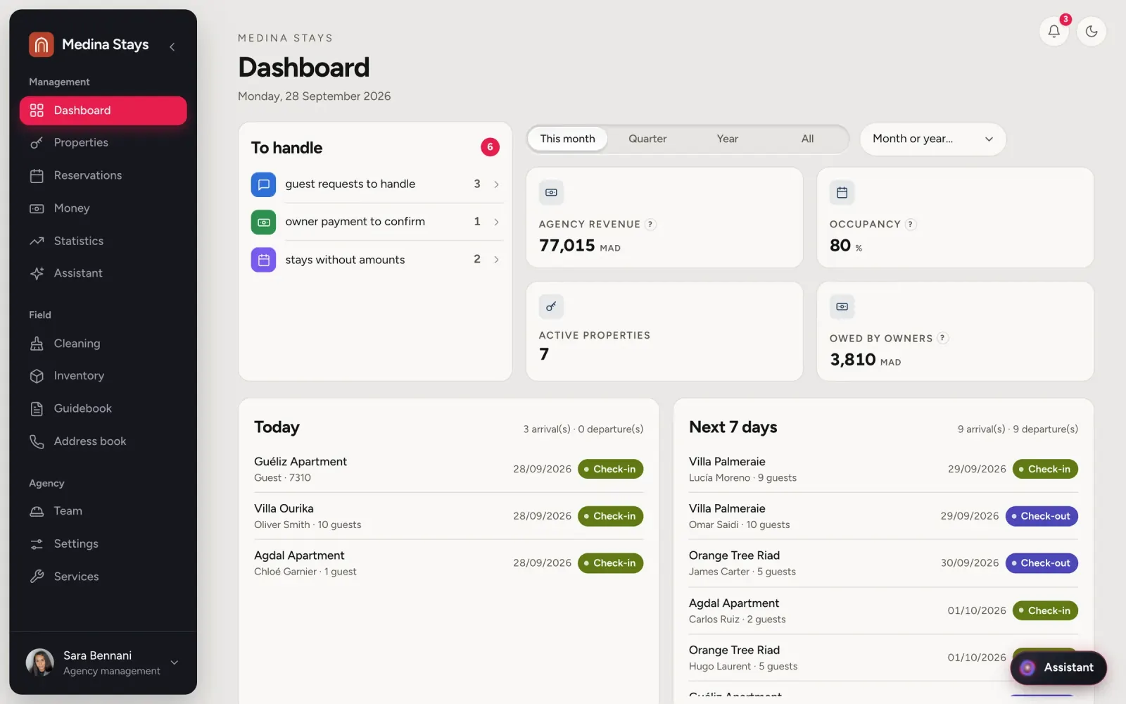 Management app for holiday rental agencies