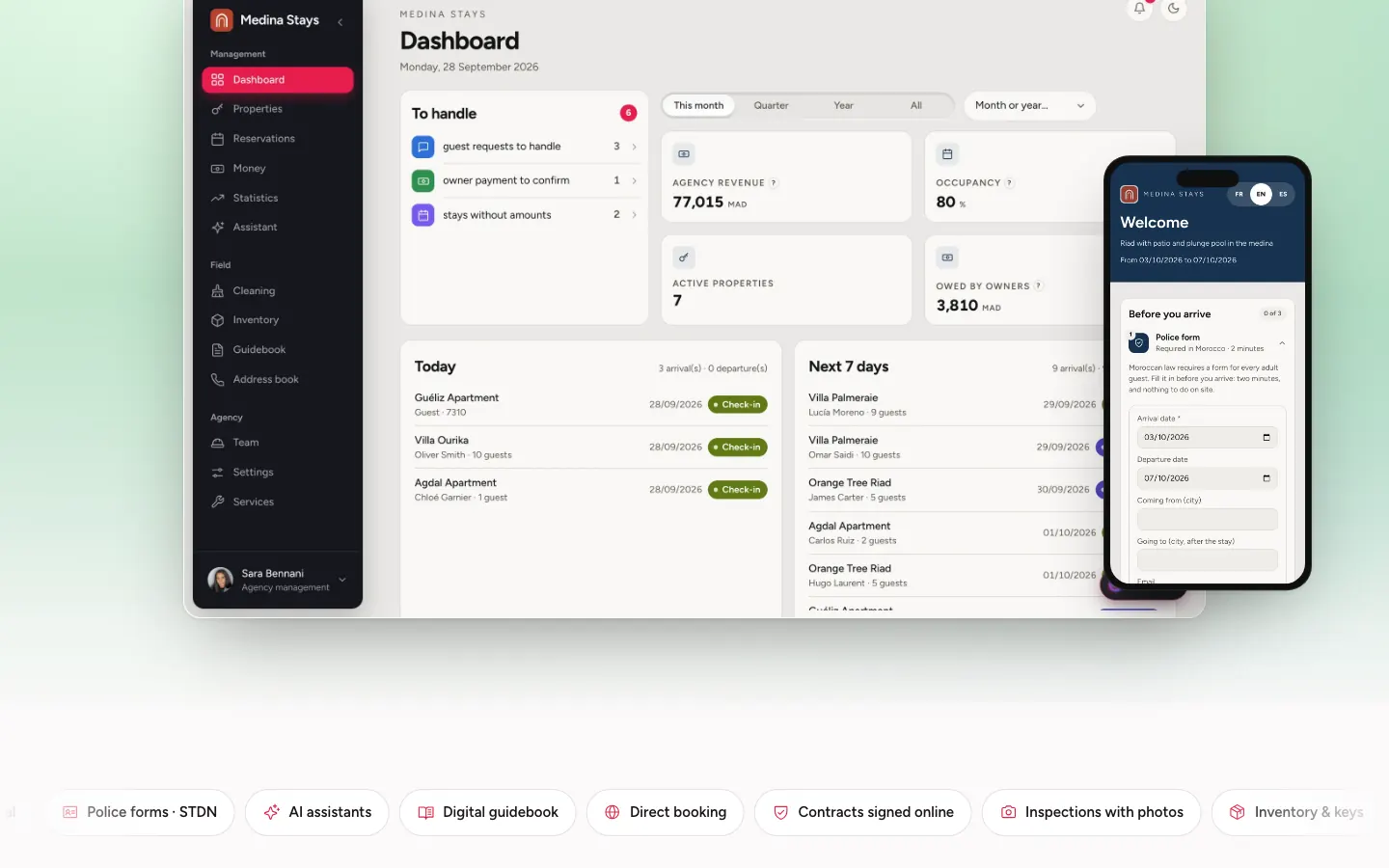Product website for holiday rental software: bnb web producto