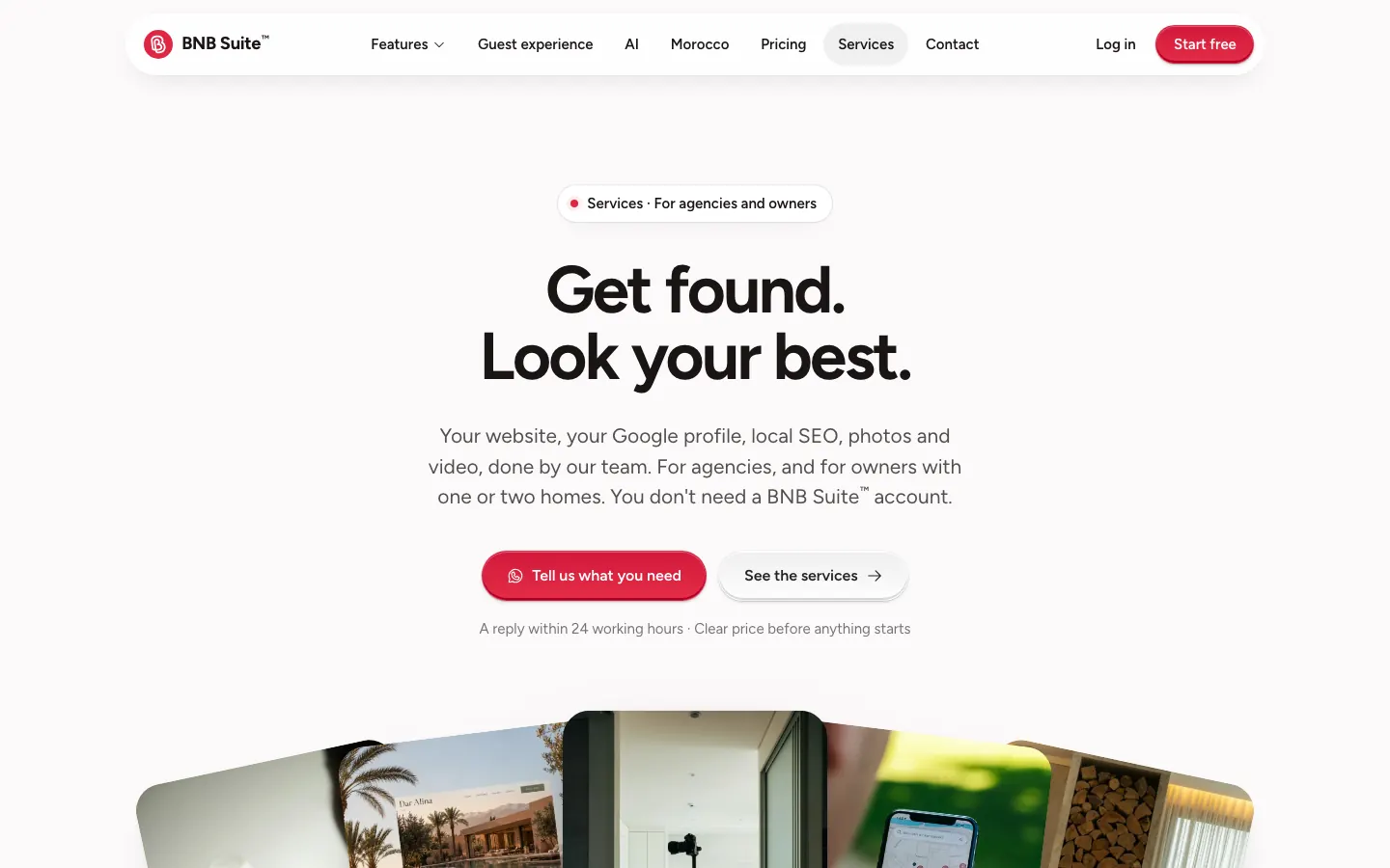 Product website for holiday rental software: bnb web servicios