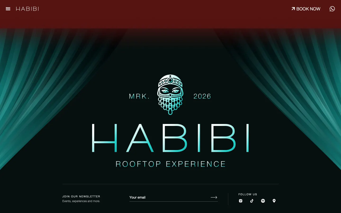 Cinematic website for a dinner-and-show rooftop in Marrakech: habibi footer