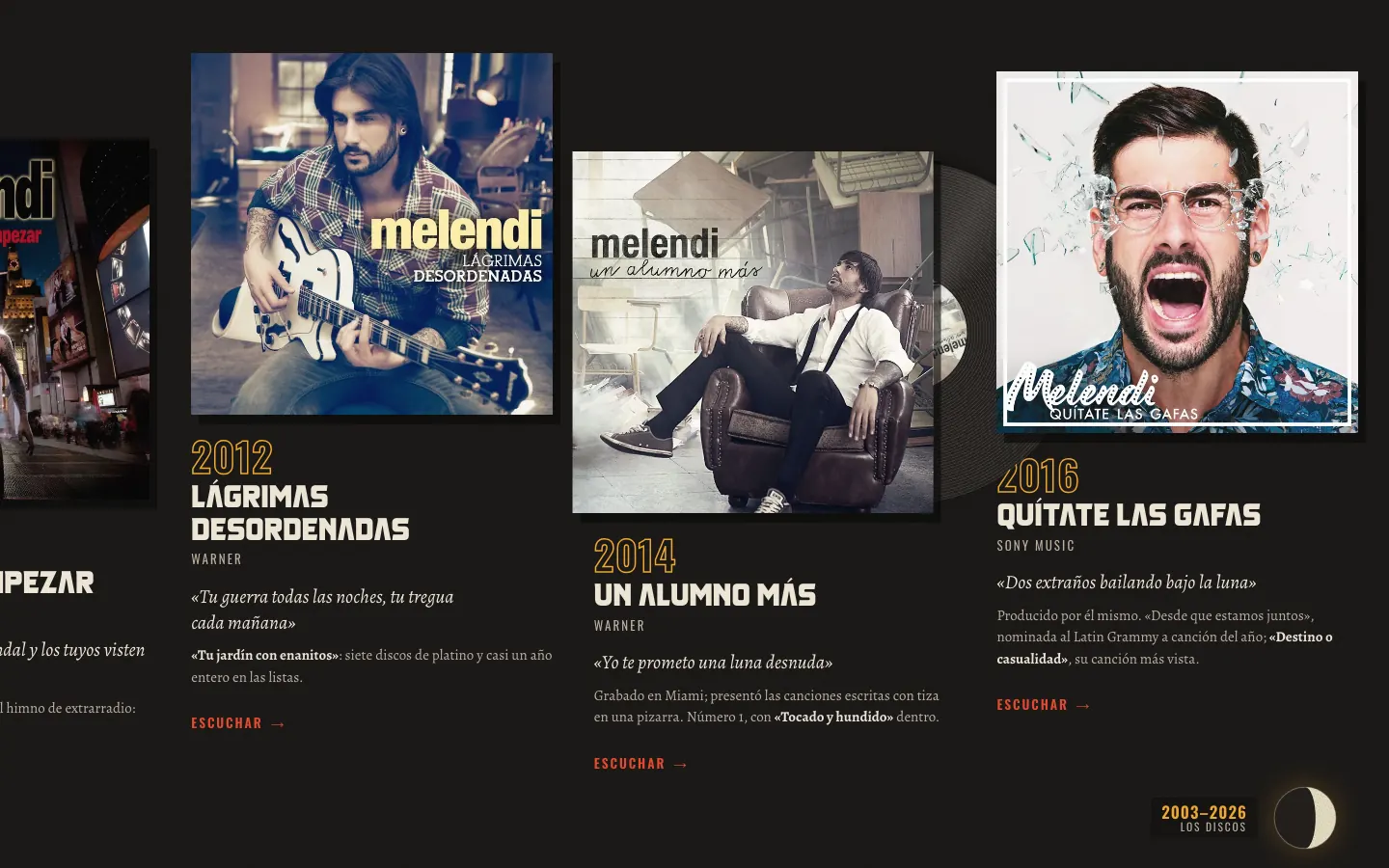 Rediseño de la web oficial de Melendi: melendi rediseno discos