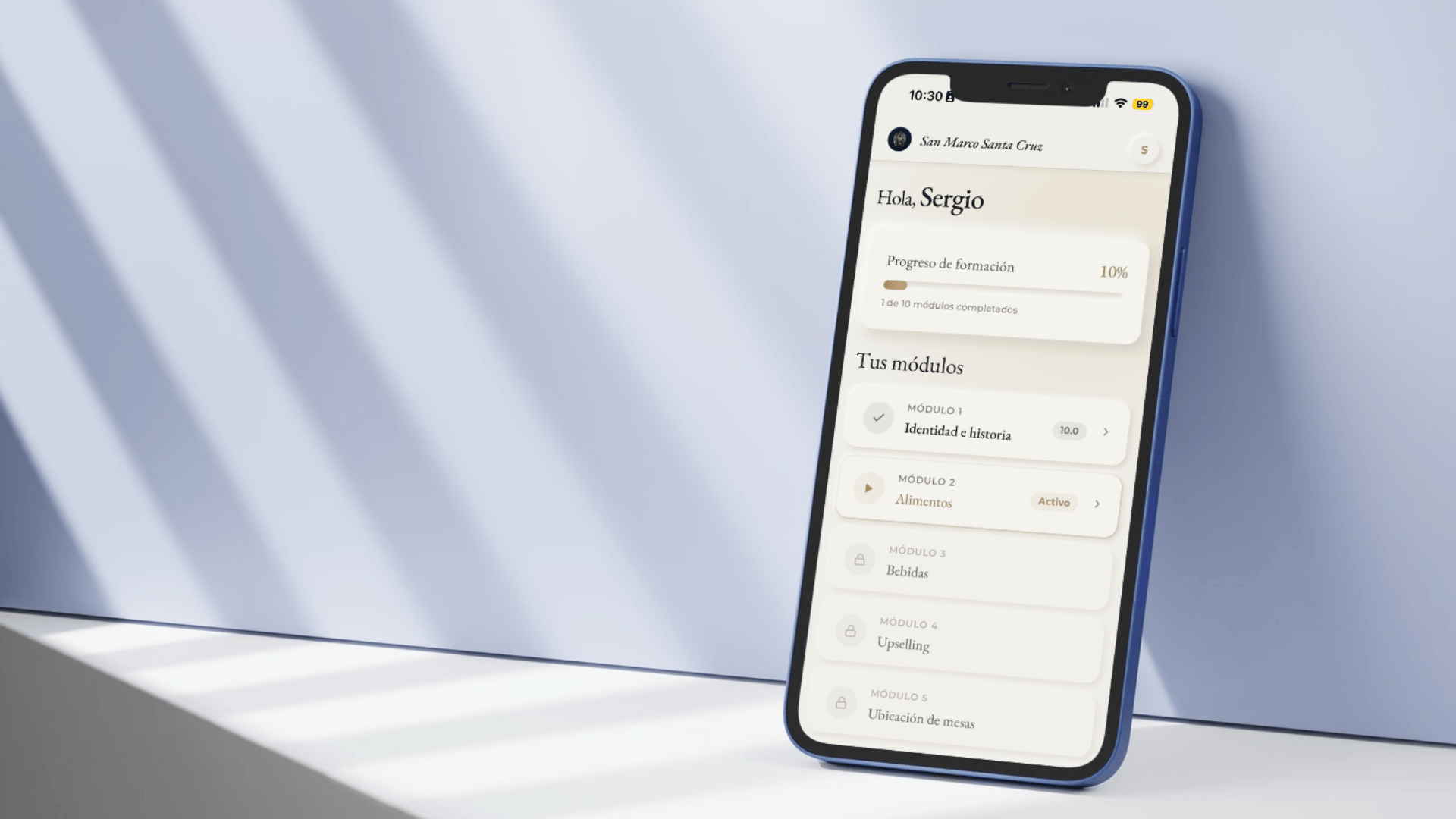 Vista de la plataforma de formación interna para equipos de restaurante